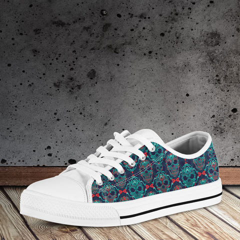 Image of Ornamental Sugar Skull Low Top Shoes White