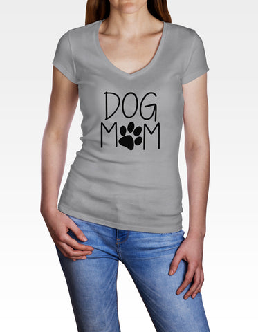 Ladies Cotton V-Neck T-Shirt Dog Mom