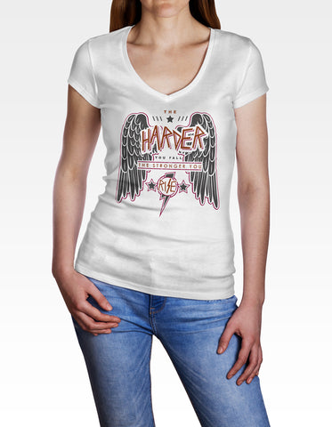 Ladies Cotton V-Neck T-Shirt The Harder You Fall The Stronger you Rise