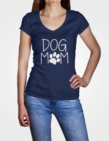Image of Ladies Cotton V-Neck T-Shirt Dog Mom