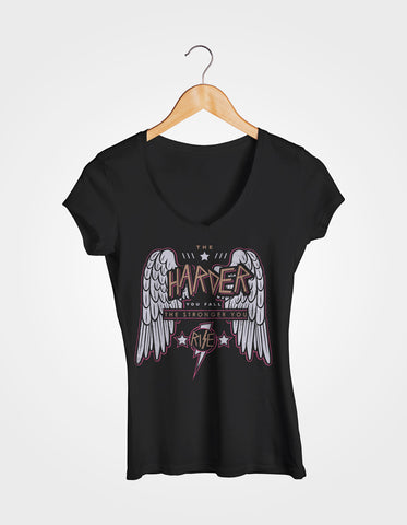 Image of Ladies Cotton V-Neck T-Shirt The Harder You Fall The Stronger you Rise