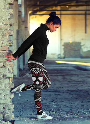 Image of Sugar Skull Ornamental Skull Leggings Yoga Pants