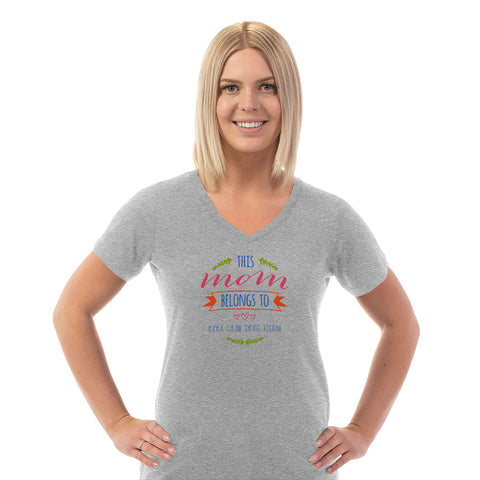 Image of Mom Belongs To Personalized Ladies V Neck Tee