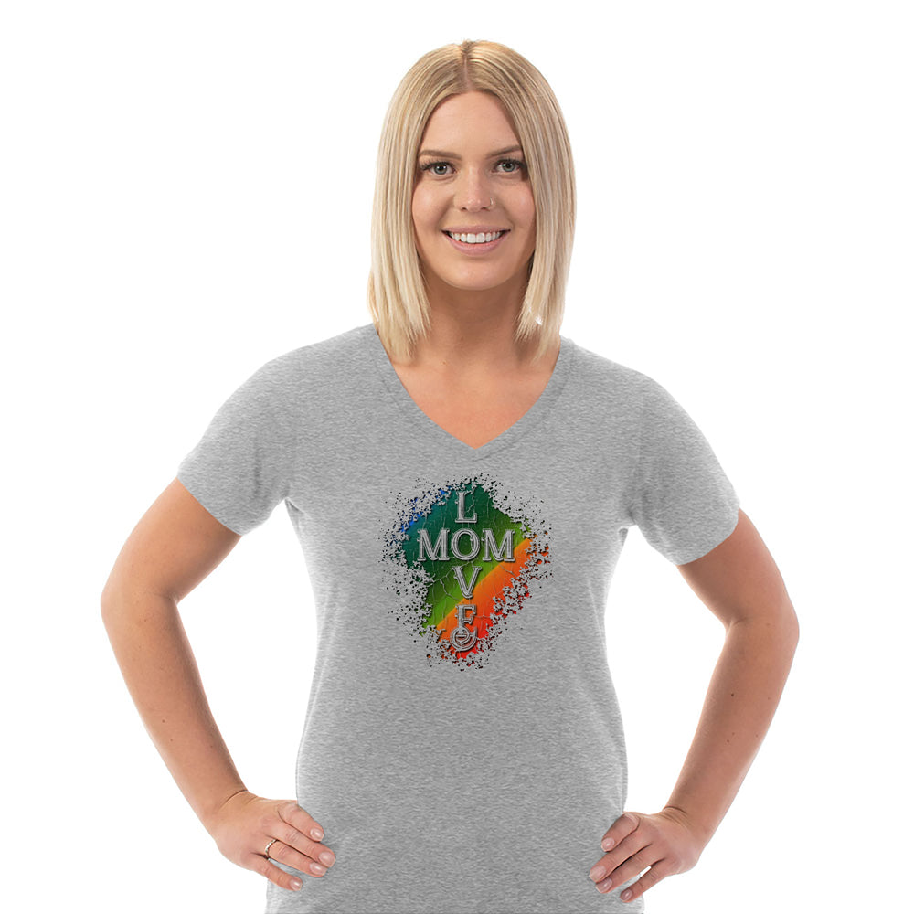 Mom Love Ladies Cotton V-Neck T-Shirt