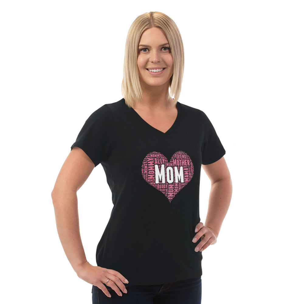Mom Heart Ladies Cotton V-Neck T-Shirt