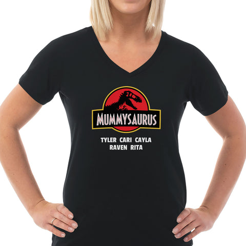 Image of Mummysaurus Personalized Ladies V Neck Tee