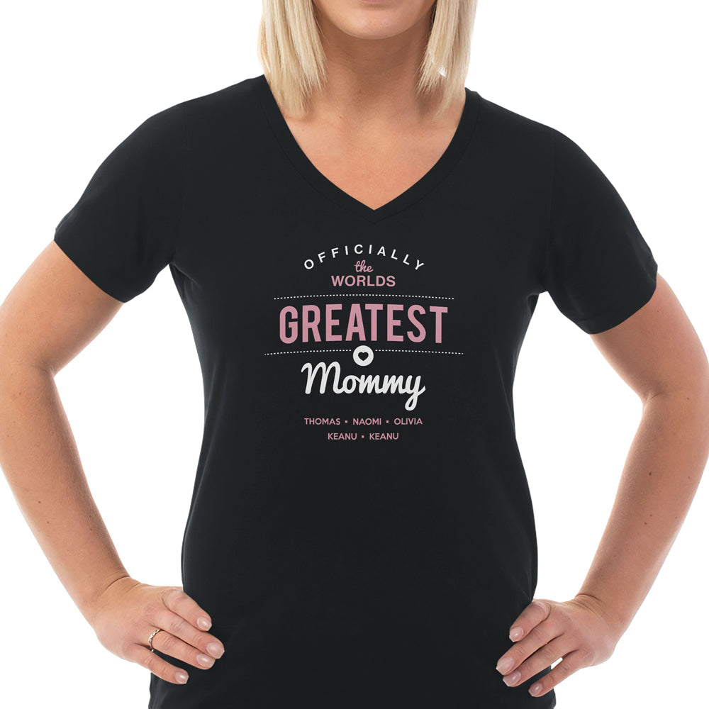 Worlds Greatest Mommy Personalized Ladies V Neck Tee