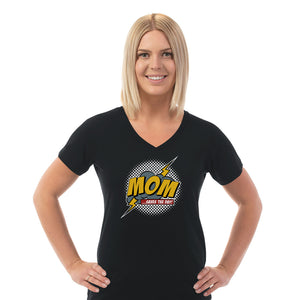Mom Saves The Day Ladies Cotton V-Neck T-Shirt