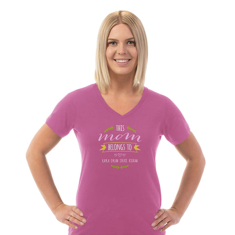 Image of Mom Belongs To Personalized Ladies V Neck Tee