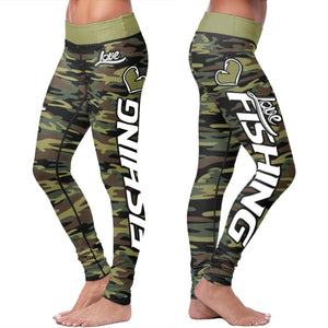 Love Fishing Green Camo Leggings Yoga Pants