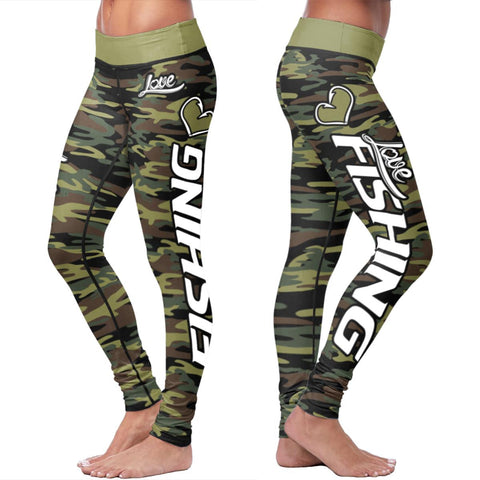 Image of Love Fishing Green Camo Leggings Yoga Pants
