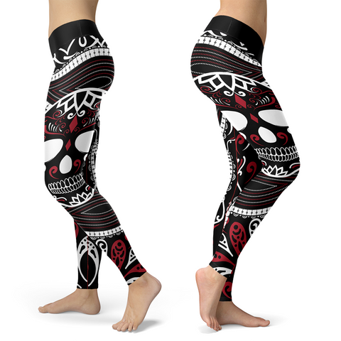 Image of Sugar Skull Ornamental Skull Leggings Yoga Pants