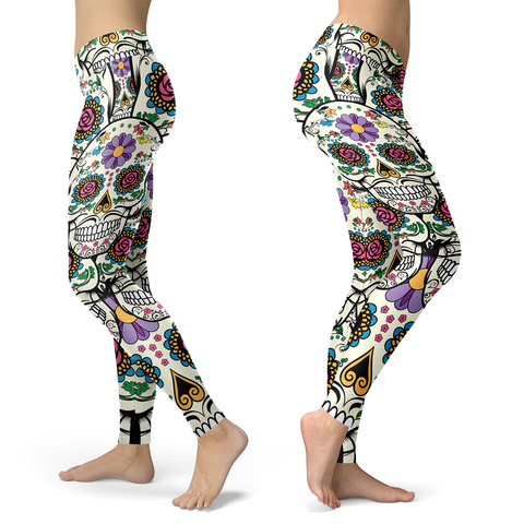 Image of Violet Sugar Skull Printed Leggings Yoga Pants