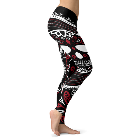 Image of Sugar Skull Ornamental Skull Leggings Yoga Pants