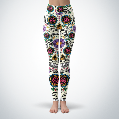 Image of Violet Sugar Skull Printed Leggings Yoga Pants