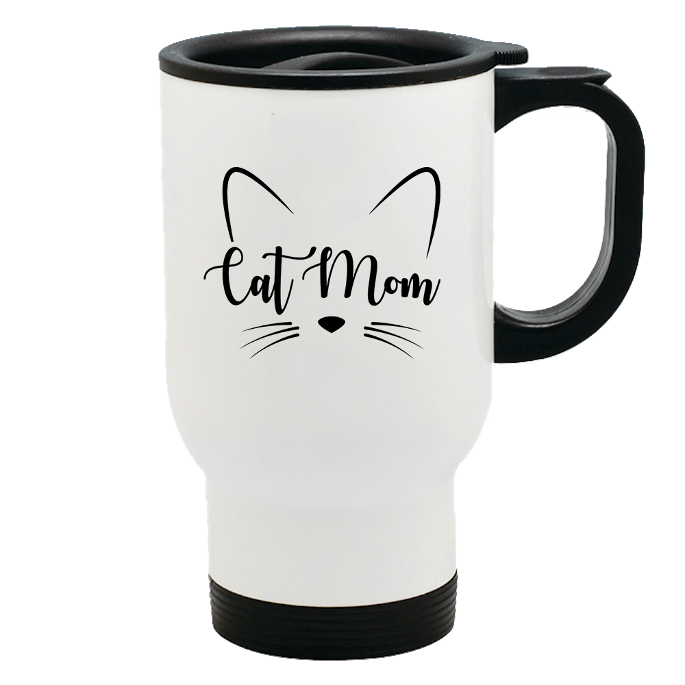 Metal Coffee and Tea Travel Mug Cat Mom Whiskers
