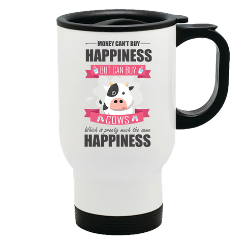 Image of Metal Coffee and Tea Travel Mug Happiness Cow Lover