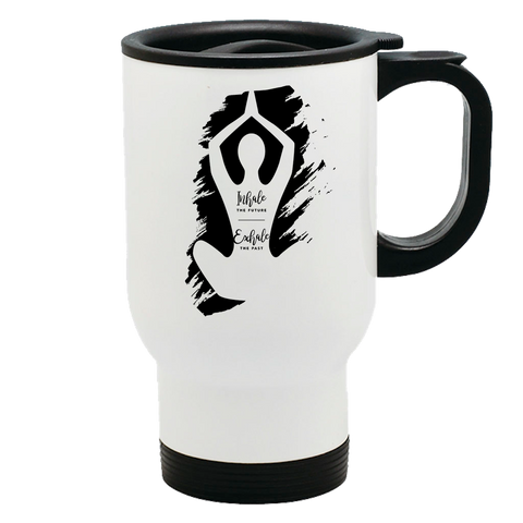 Image of Metal Coffee and Tea Travel Mug Yoga Inhale Exhale