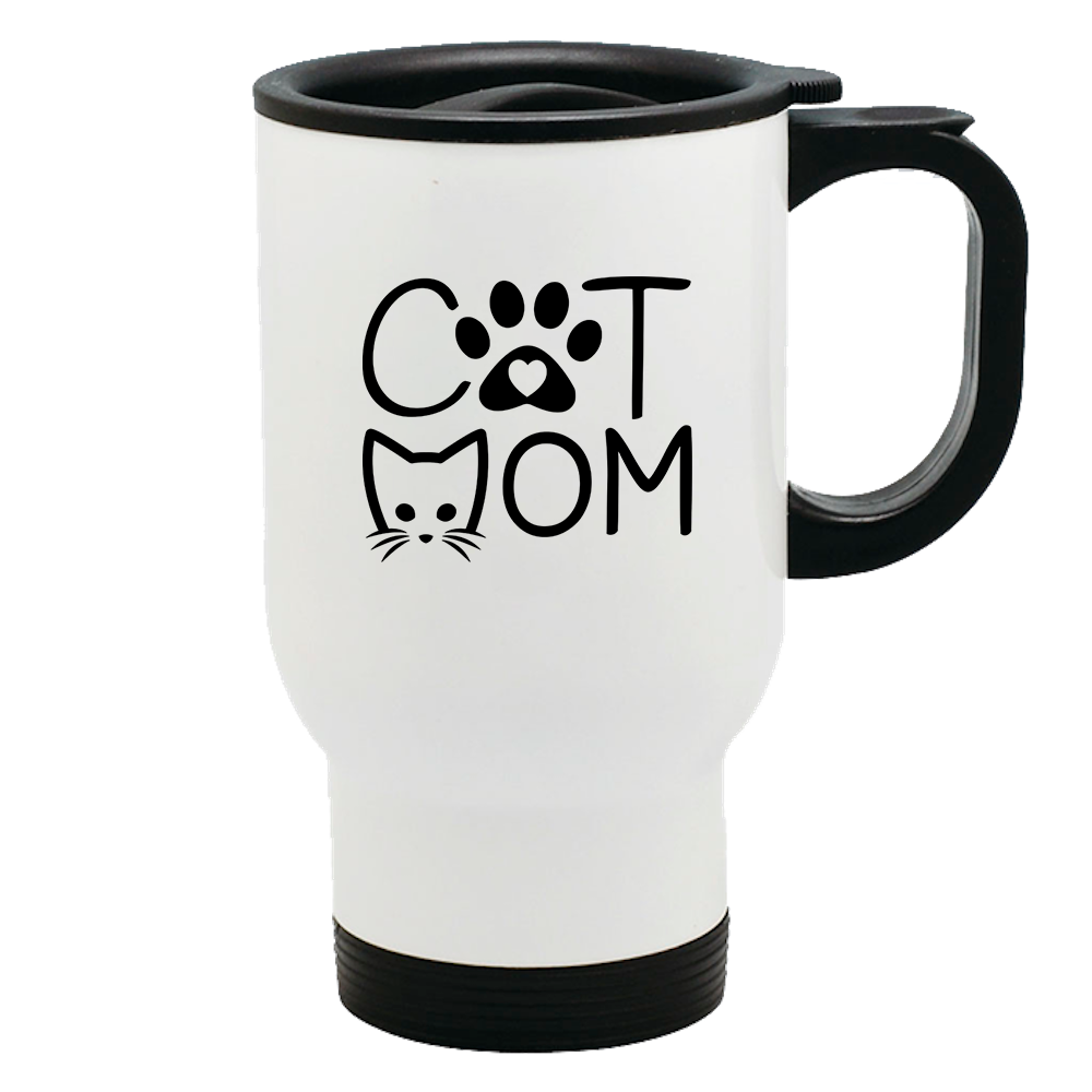 Metal Coffee and Tea Travel Mug Cat Mom Kitty Face