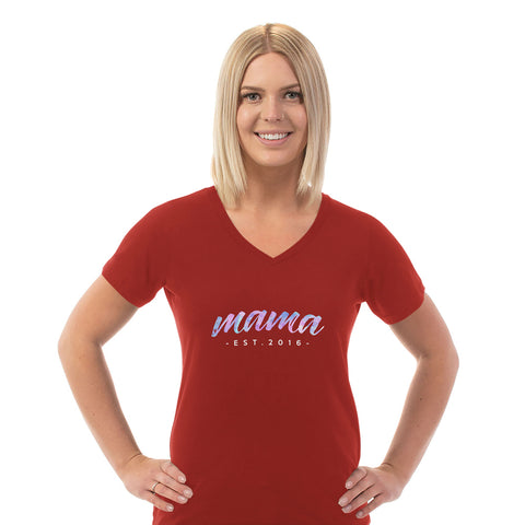 Image of Mama Est Personalized Ladies V Neck Tee