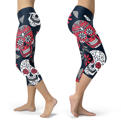 Image of Sugar Skull Capris Navy and red