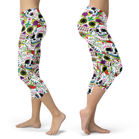 Image of Sugar Skull Capris Wild and Colorful