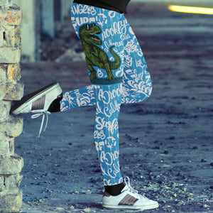 Surfing Leggings T-Rex Surfing With Surf Text