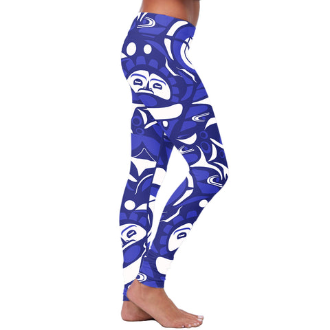 Image of Native Pattern Blue and White Leggings