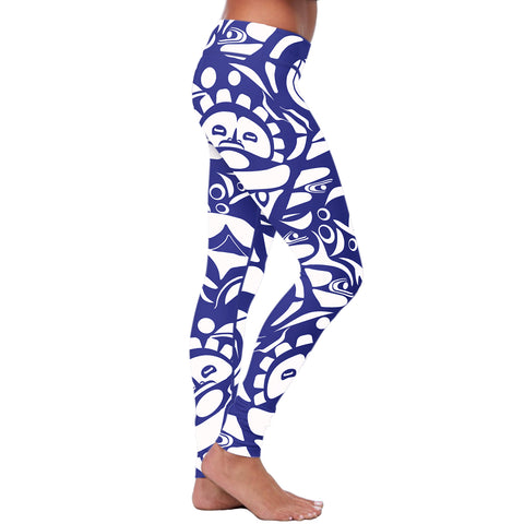 Image of Native Pattern White and Blue Leggings