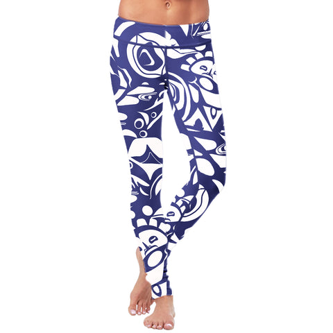 Image of Native Pattern White and Blue Leggings