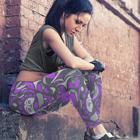 Image of Native Pattern Purple and Gray Leggings