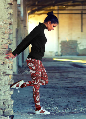 Native Pattern Red and White Leggings