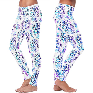 Sugar Skull White and Purple Leggings Yoga Pants