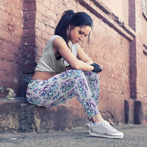 Image of Sugar Skull White and Purple Leggings Yoga Pants
