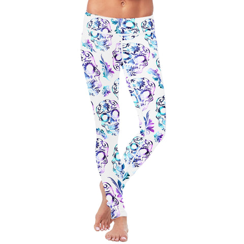 Image of Sugar Skull White and Purple Leggings Yoga Pants