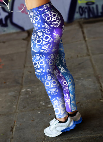 Image of Sugar Skull Leggings Turquoise and Purple