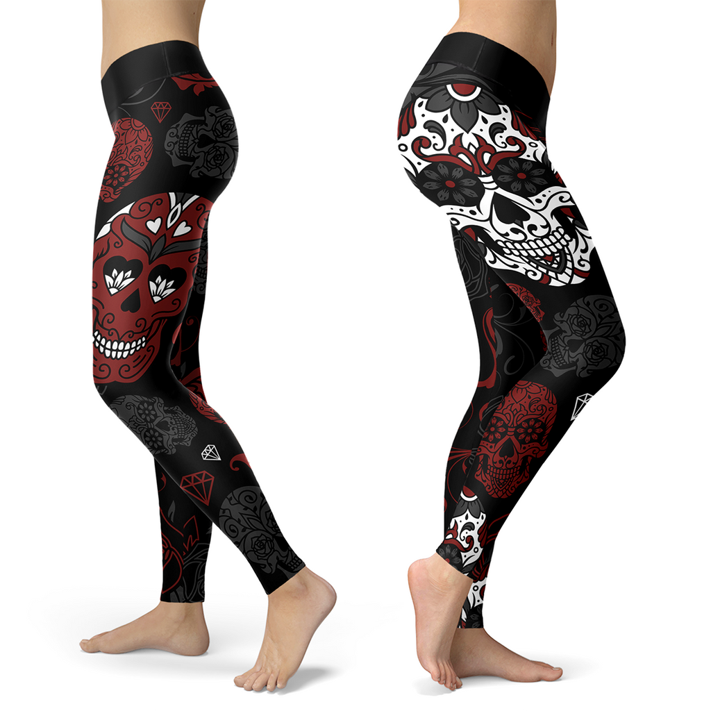 Sugar Skull Black and Red Leggings Yoga Pants
