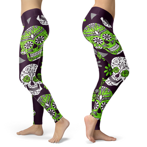 Sugar Skull Green and Purple Leggings Yoga Pants