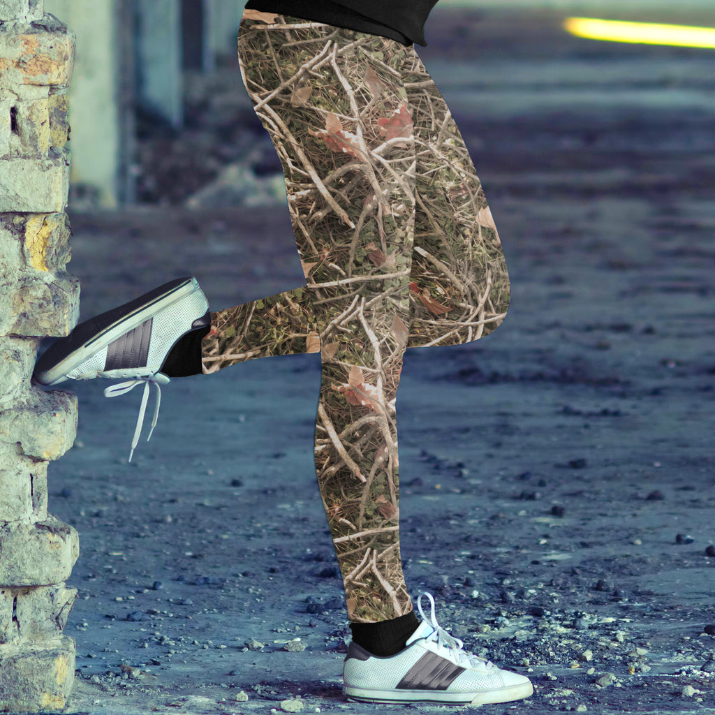 Hunting Leggings Realistic Branches and Leaves Camo