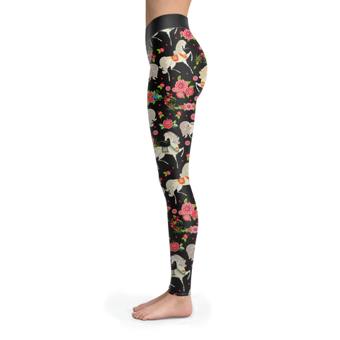 Horse Leggings Horses and Pink Flowers