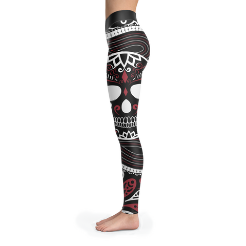 Image of Sugar Skull Ornamental Skull Leggings Yoga Pants