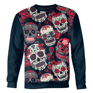 Sugar Skull Red Rose Unisex Sweatshirt