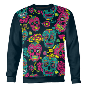 Sugar Skull Unisex Sweatshirt Navy and Pink