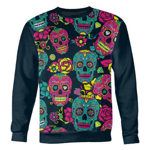Image of Sugar Skull Unisex Sweatshirt Navy and Pink
