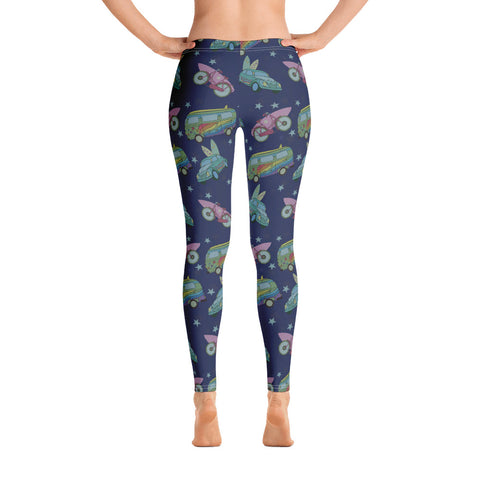 Image of Surfing Leggings with Hippie Vans Cars and Bicycles