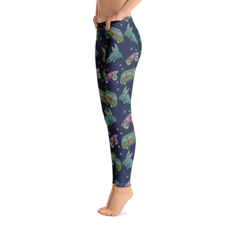 Image of Surfing Leggings with Hippie Vans Cars and Bicycles