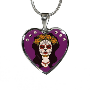 Calavera Purple Heart Pendant Necklace
