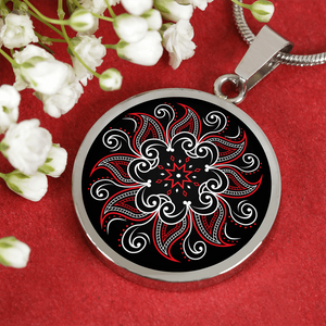 Mandala Black and Red Pendant Necklace