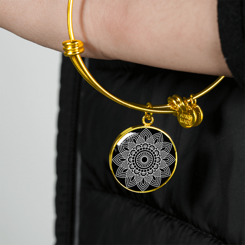 Mandala Black and White Gold Necklace and Bracelet