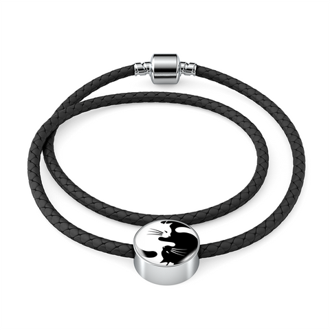 Image of Yinyang Cats Unisex Leather Charm Bracelet
